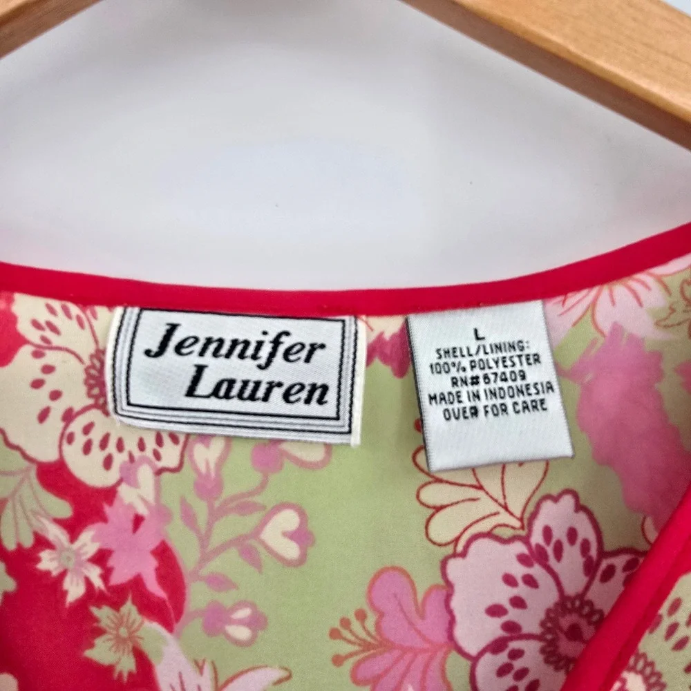 Jennifer Lauren‎ Womens Floral V-Neck Faux Wrap Top Pink Sage Green Size Large